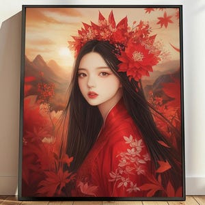 Japanese Goddess of the Sun Amaterasu, Japanese Art, Japanese Mythology Painting, Goddess Digital, Divine Feminine Art, Japanese Printable