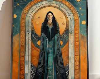 Impresión Art Nouveau de la diosa celta Danu: Mitología femenina divina (Descarga digital)