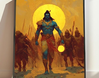 Lord Krishna Art Print: Hindu God, Mahabharata Painting (Digital Download)