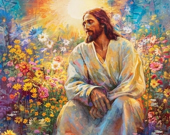 Lord Jesus Digital art, christian art, spirtual gifts, meditation art, jesus wall art, christian home decor, christian gifts, floral jesus