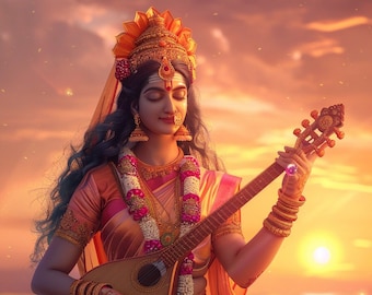 Saraswati, de hindoegodin en symbool van het goddelijke vrouwelijke (digitale download).