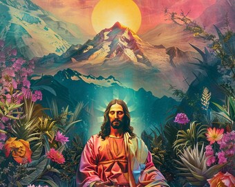 Lord Jesus Digital art, christian art, spirtual gifts, meditation art, jesus wall art, christian home decor, christian gifts, floral jesus