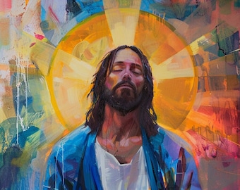 Jesus meditating meditation room decor jesus portrait art christian art jesus wall art gift for christian digital download