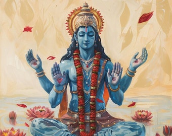 Arte digital imprimible de Lord Vishnu, Arte indio, Regalos espirituales, Regalos religiosos, Arte de pared hindú, Decoración del hogar hindú, Vishnu, Regalo indio