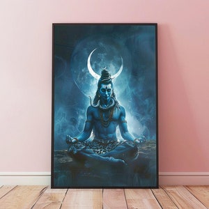 Adiyogi Shiva Printable Art, Shiva Art, Shiva Wall Art, Hindu God Art, Indian God, Hindu Gods, Shiva Painting, Hindu Art, Hindu God Digital