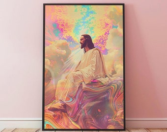 Trippy Jesus Christus Print, psychedelische Jesus Kunst, Jesus, Jesus Christus, Geschenke für Taufe, Yoga Kunst, bunter Jesus Druck, christliche Kunst