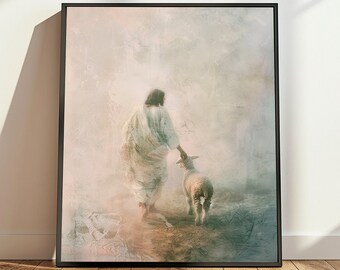 Jesus Cordeiro de Deus para impressão, pintura de ovelhas perdidas 99, bom pastor, jesus cristo, arte cristã, pintura a pastel, decoração cristã para casa