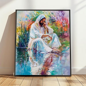 Printable jesus prayer art,jesus meditating,modern jesus christ art,religious art,bible gift,meditation art, religious painting,