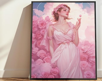女神アフロディーテの装飾、ギリシャの壁画、愛と美のギリシャの女神のアート、ギリシャ神話のアート、神聖な女性のアート、アフロディーテのポスター