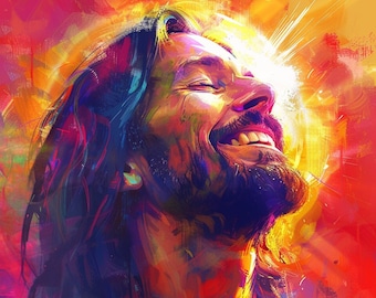 Meditativer Jesus Christus mit Halo Poster, ruhige religiöse Wandkunst, friedlicher Gebetsraumakzent, durchdachtes Ostergeschenk