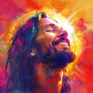 Meditativer Jesus Christus mit Halo Poster, ruhige religiöse Wandkunst, friedlicher Gebetsraumakzent, durchdachtes Ostergeschenk