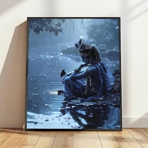 Krishna meditating poster, hindu art print, indian art, hindu gift, indian home decor, lord krishna, krishna