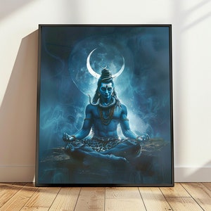 Mahadev Wall Art, Adiyogi Art, Shiva Art, Hindu Gods Art, Shiva Wall Art, Hindu Decor, Indian God, Indian Painting, Spiritual Gift