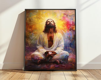 Printable jesus meditation art, floral jesus art, jesus, jesus christ, religious art, yoga art, christian art, meditation art, religious art