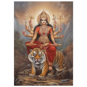 Goddess Durga Matte Paper Poster, Hinduism, Indian Goddess Art, Hindu Goddess Art, Maa Durga, Durga Wall Art, Yoga Art, Meditation Art