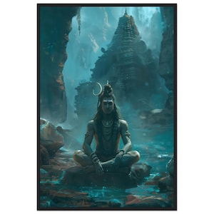 Framed Lord Shiva temple art indian wall art religious gift hindu home decor spiritual gift meditation room decor prayer art Lord Shiva art