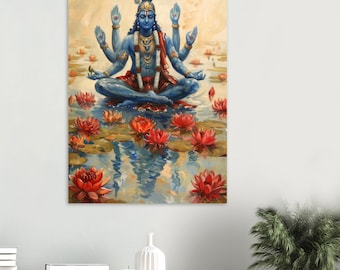 Poster opaco premium di Lord Vishnu, dio indù dell'ordine cosmico, arte induista, pittura indiana, arte dell'altare spirituale e religiosa, regalo indù