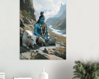 Lord Krishna with Cow Wall Poster, Indian God Art, Hindu God Art Print, Indian Painting, Hinduism Art, Indian Painting, Krishna Painting