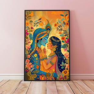 Printable RadhaKrishna Art, Radha Krishna Wall Decor, Radha Krishna Poster, Hindu Poster, Hindu God Digital Art, Hindu Digital Download image 5
