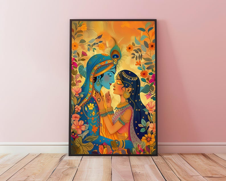 Printable RadhaKrishna Art, Radha Krishna Wall Decor, Radha Krishna Poster, Hindu Poster, Hindu God Digital Art, Hindu Digital Download image 5
