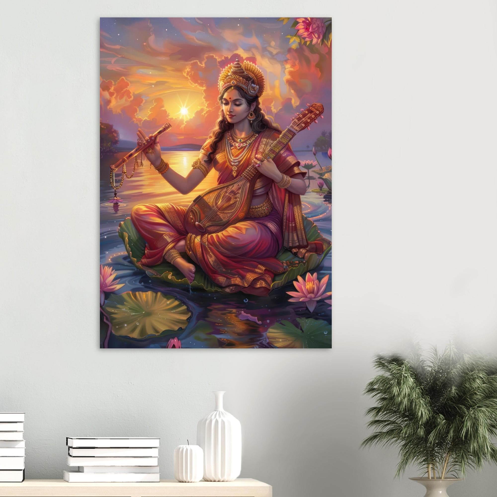 Hindu Goddess of Wisdom Saraswati Premium Matte Poster, Indian