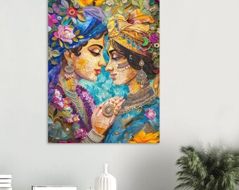 Radha Krishna Matte Paper Poster, Hindu God Wall Art, Krishna Painting, Hindu Home Decor, Hindu Altar Bhakti Photo, Hinduism Artwork