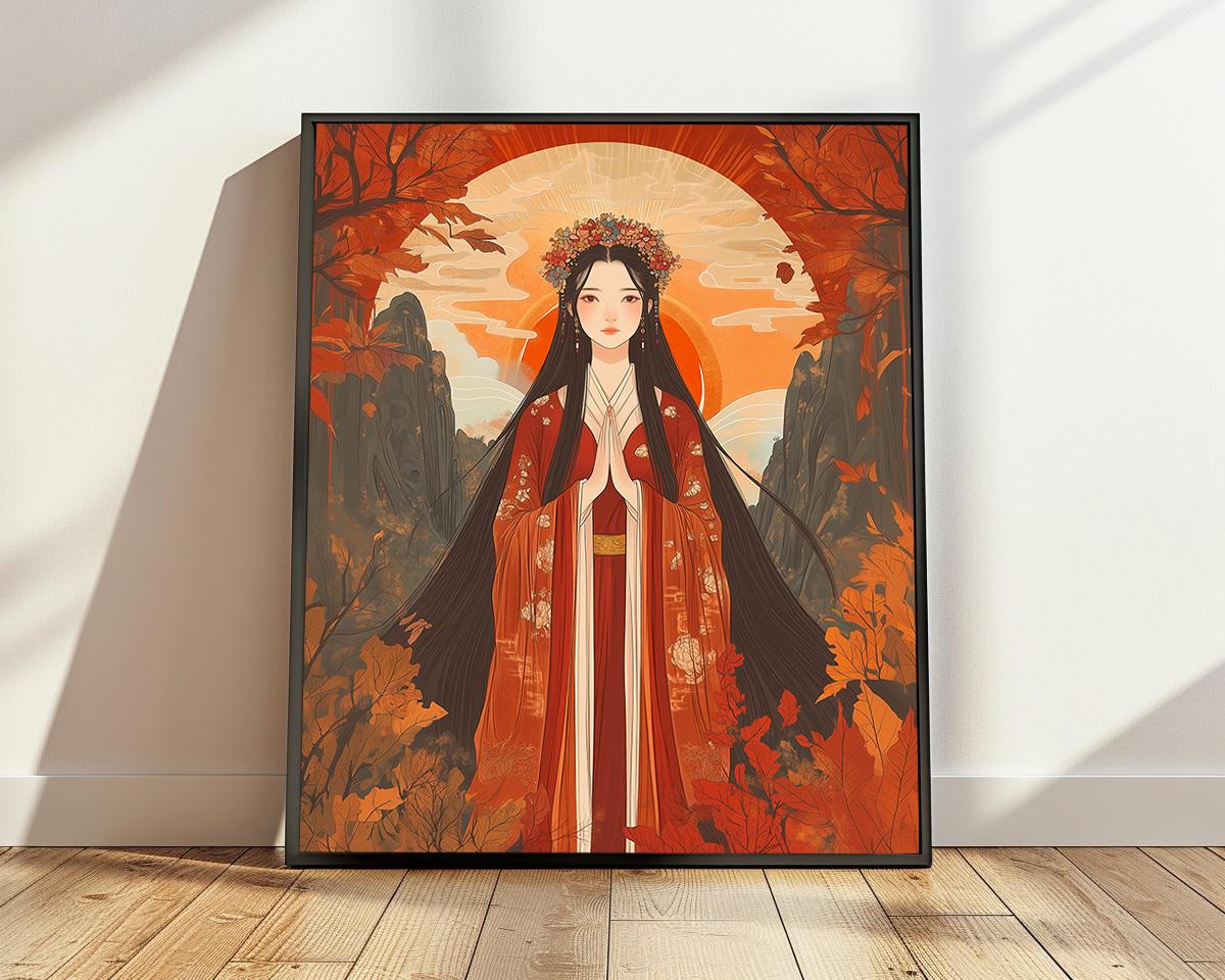 水墨画 天照大神B4サイズ 8x10インチのプリント、天照大御神の墨絵水彩画 - Etsy 日本
