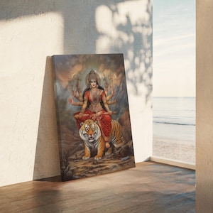 Goddess Durga Canvas Wall Art, Hindu Wall Art, Meditation Room Decor, Yoga Wall Art, Hinduism Art, Durga Space Wall Art