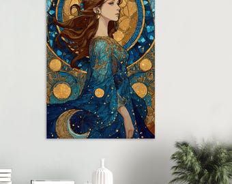 Póster mate premium de la diosa griega de la luna Selene, arte mural de mitología griega, decoración de altar de la antigua diosa griega, impresión artística de la divinidad femenina