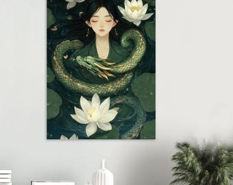 Lámina artística de la diosa china Kwan Yin, póster de altar de la diosa budista, arte de la mitología china, energía femenina sagrada