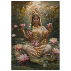 Goddess Lakshmi Art Print: Hindu Wall Decor, Yoga Room Poster