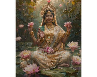 Lámina artística de la diosa Lakshmi: decoración de pared hindú, póster para sala de yoga.