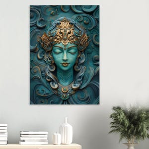 Póster premium mate de Tara Verde, arte de la mitología tibetana, decoración para salas de meditación, diosa de la compasión y la iluminación, arte femenino divino
