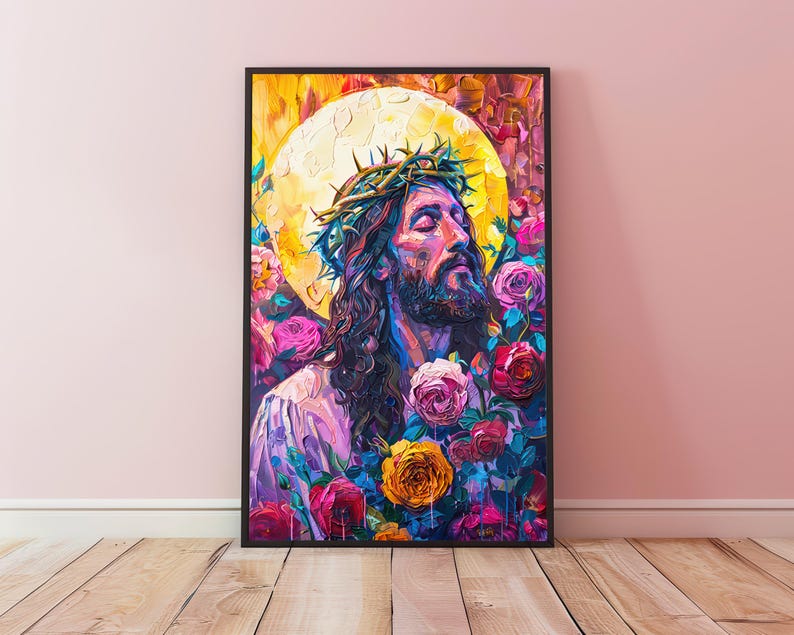 Jesus With Roses Jesus With Roses Printable, Rosary Home Decor, Jesus Poster, Jesus ...