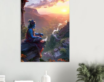 Lord Krishna in Dwarka Poster, Krishna Artwork, Hindu Home Decor, Hindu Gift, Indian Wall Art, Indian God Poster, Mahabharat Art