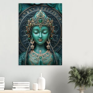 Póster de papel mate de la Diosa Tara Green, lámina artística de Tara Green, arte de la Diosa Tara, arte mural de meditación, arte femenino divino, decoración espiritual