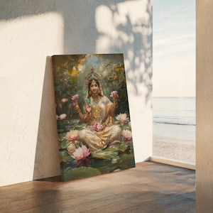 Goddess Lakshmi Canvas Art: Hindu Goddess of Wealth Decor