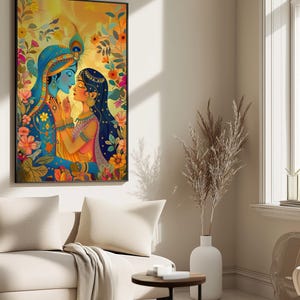 Printable RadhaKrishna Art, Radha Krishna Wall Decor, Radha Krishna Poster, Hindu Poster, Hindu God Digital Art, Hindu Digital Download image 3