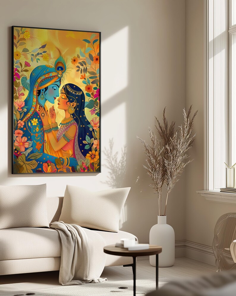 Printable RadhaKrishna Art, Radha Krishna Wall Decor, Radha Krishna Poster, Hindu Poster, Hindu God Digital Art, Hindu Digital Download image 3