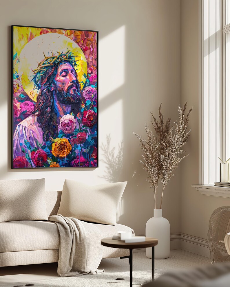 Jesus With Roses Jesus With Roses Printable, Rosary Home Decor, Jesus Poster, Jesus ...