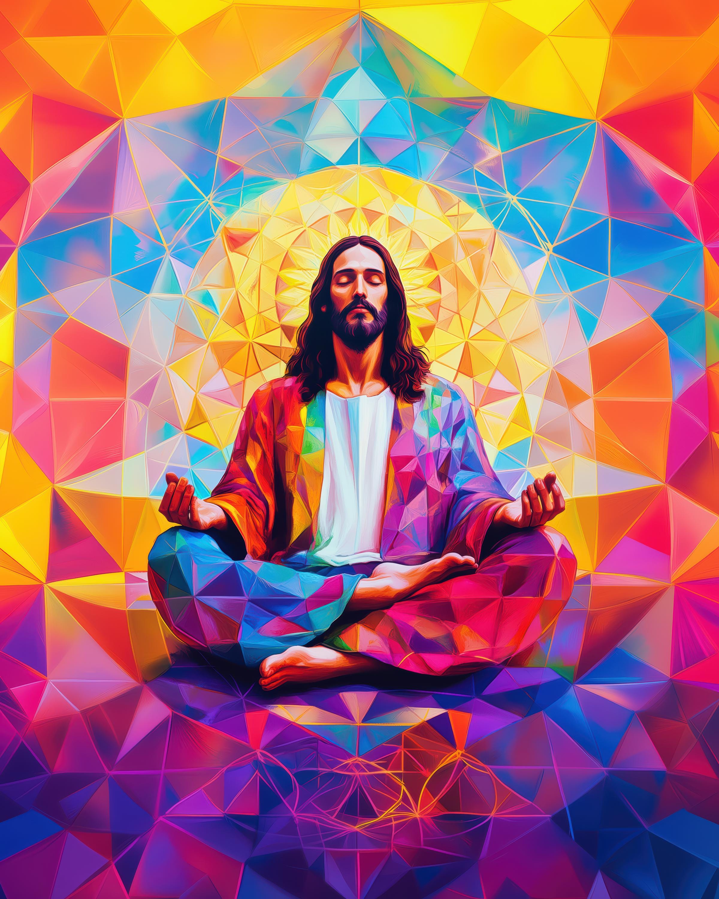 Jesus Psychedelic Poster Art Print, Meditating Jesus Prayer Gift