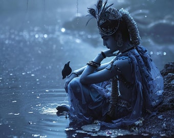 Senhor Krishna em meditação profunda, arte do Senhor Krishna, arte de meditação, arte de deus hindu, presente hindu, arte de parede hindu