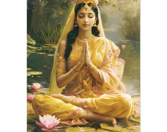 Póster mate de la diosa Lakshmi: Arte mural hindú para la meditación.