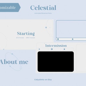 Customizable Celestial Animated Stream Overlay Package for Twitch, Aesthetic Cute blue