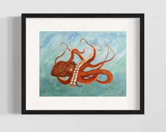 Giant Pacific Octopus Watercolour Art Print