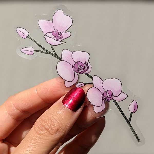 Orchid flower clear sticker, 1.5"x4"