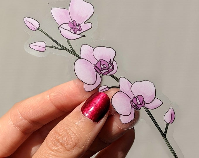 Pink Orchid Flower Clear Sticker 1.5x4 Etsy