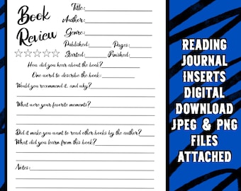 Book Journal, Book Review, Reading Journal Insert, Reading Planner Insert, Book Review Printable