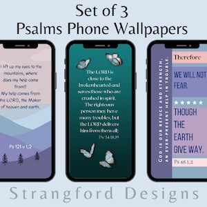 Christian iPhone wallpaper/Android Digital Phone Wallpaper Bible Verse - Psalms - set of three