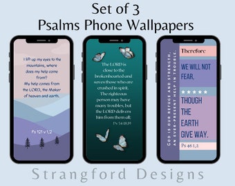Christian iPhone wallpaper/Android Digital Phone Wallpaper Bible Verse - Psalms - set of three